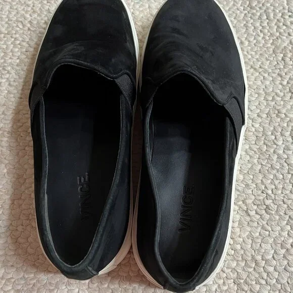 Designer Vince Warren Women's Size 6 Black Suede Platform Slip On Sneakers Shoes - Picture 9 of 12